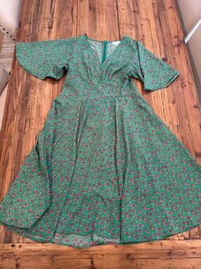 Tulip | Empire Waist Green Floral Dress | Size Large